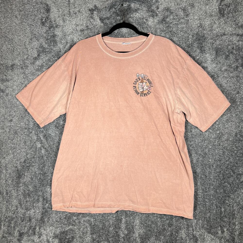 Dad's Repair Service Shirt Mens L Pink Back Graphic Chest Logo Relaxed Fit